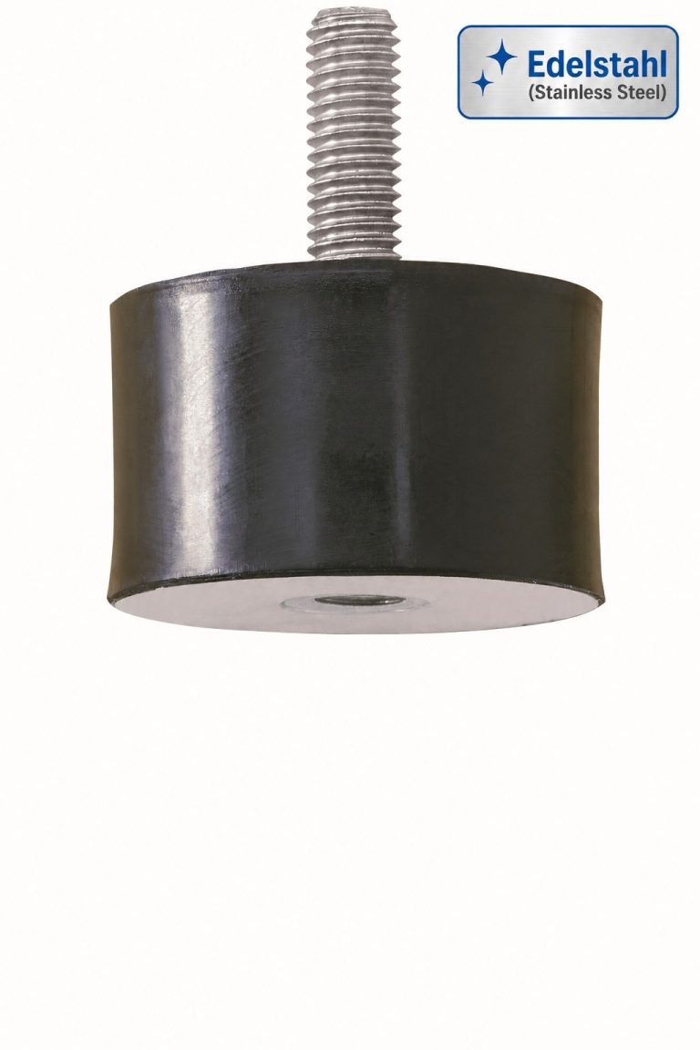 Gummi-Metall-Puffer Typ-2 (B), einseitiges Außen- & Innengewinde, mit Edelstahl rostfrei Label.